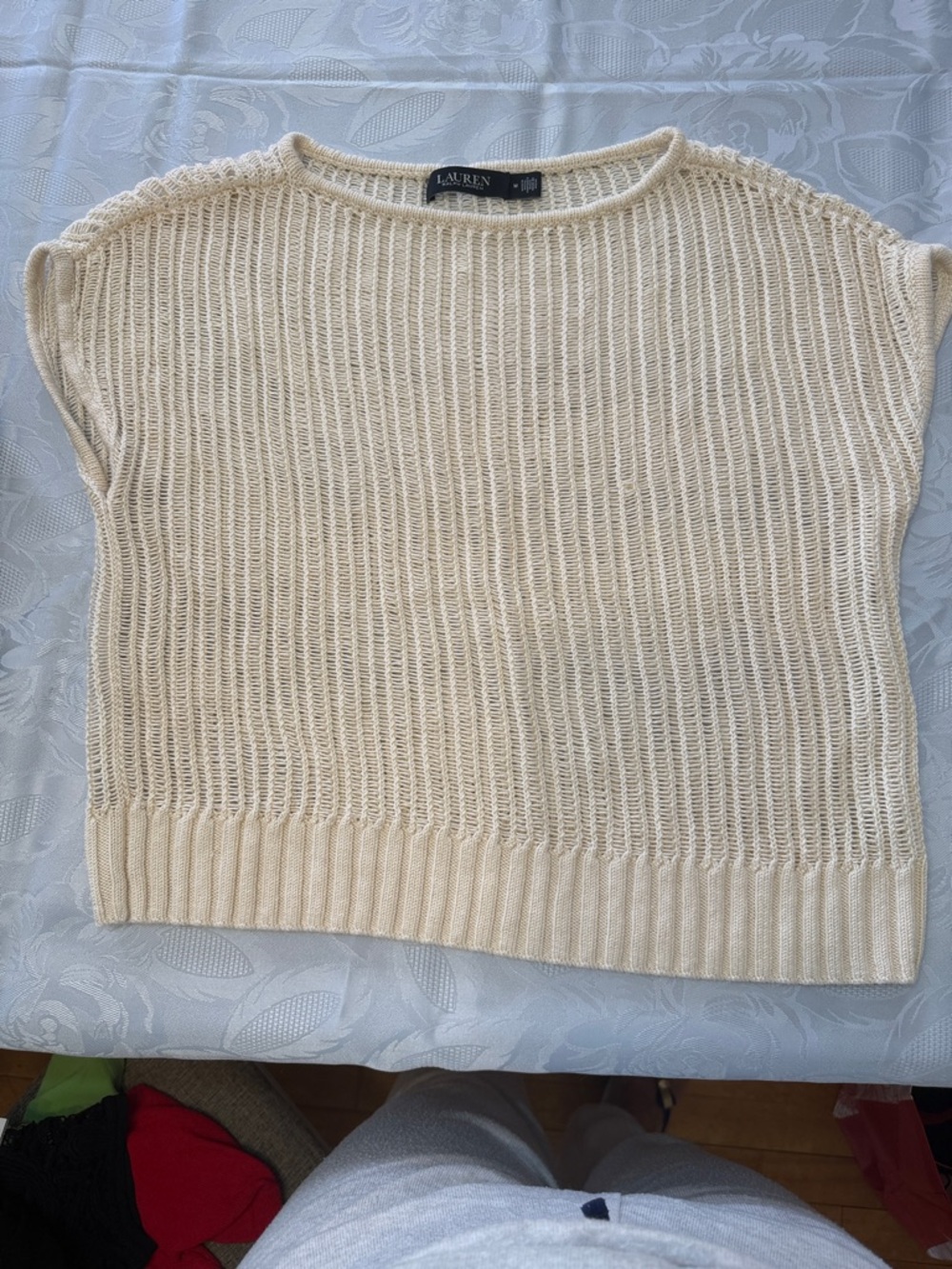 Lauren Ralph Lauren Cream Open-Weave Scoop Neck Pullover